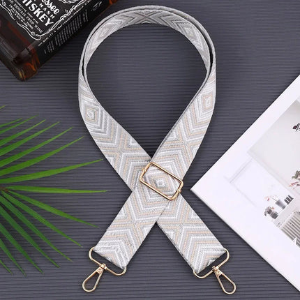 Adjustable Black & White Geometric Bag Strap – Stylish Replacement Purse Strap with Metal Clasps