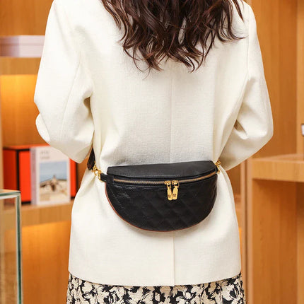 Quilted Black Belt Bag | Gold Hardware Adjustable Waist / Crossbody Bag – Stylish Hands-Free Everyday Accessory