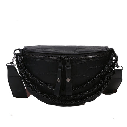 Black Braided PU Leather Crossbody Waist Bag – Adjustable Strap, Urban Style Fanny Pack for Women