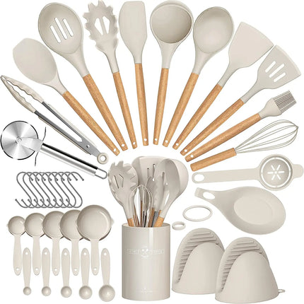 36-Piece Silicone Kitchen Utensil Set with Organizer – Heat-Resistant, Non-Scratch, BPA-Free