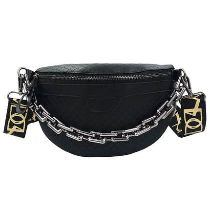 Stylish Crossbody Belt Bag with Gold Chain – Adjustable Strap Waist Pack for Women