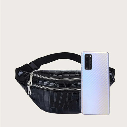 Black Croco Print Belt Bag – Stylish & Functional Crossbody Fanny Pack