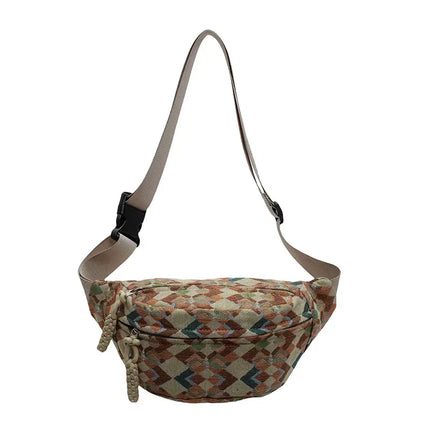 Geometric Crossbody Banana Bag – Stylish Fanny Pack with Adjustable Strap & Zipper Closure