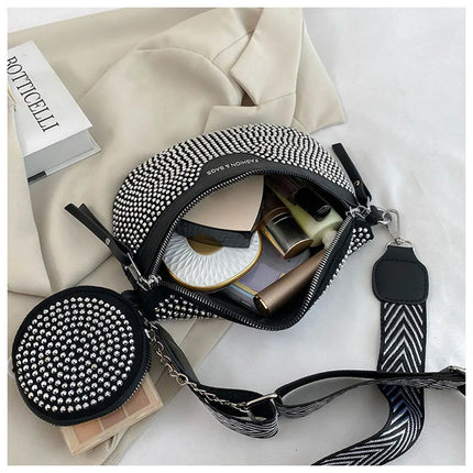 Luxury Studded Crossbody & Waist Bag with Extra Pouch – Chic Shoulder Bag Style