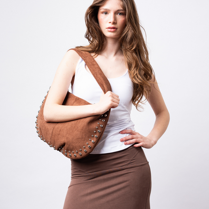 Black Vegan Leather Shoulder Bag with Studs – Bold & Stylish