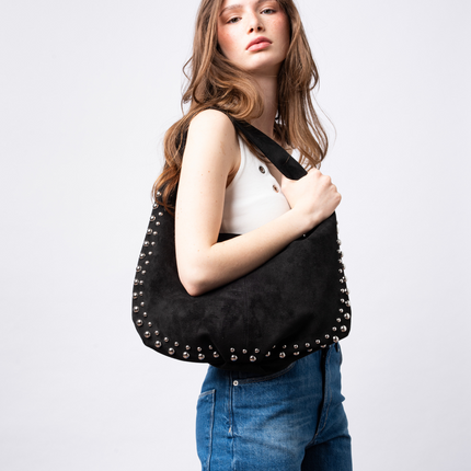Black Vegan Leather Shoulder Bag with Studs – Bold & Stylish