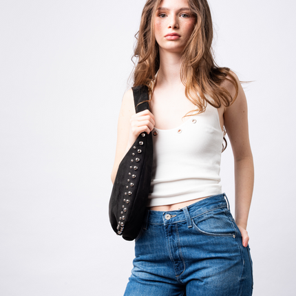 Black Vegan Leather Shoulder Bag with Studs – Bold & Stylish