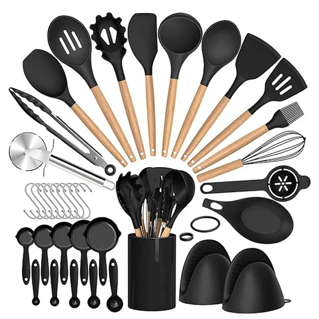 36-Piece Silicone Kitchen Utensil Set with Organizer – Heat-Resistant, Non-Scratch, BPA-Free
