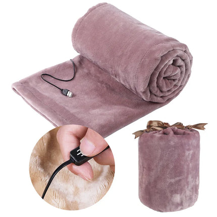 Rechargeable USB Heated Fleece Blanket with Storage Bag – Portable Electric Throw for Home, Office & Travel