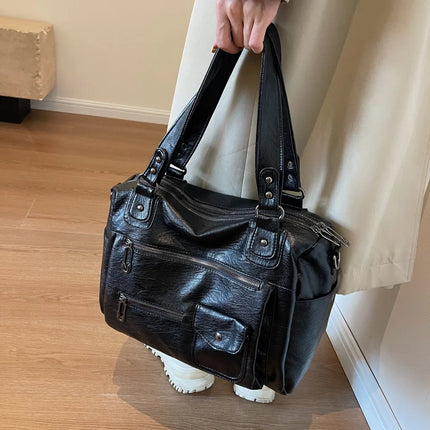 Women's PU Leather Shoulder Bag with Multiple Pockets – Spacious Handbag for Daily Use