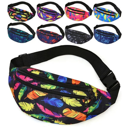 Colorful Feather Print Fanny Pack – Adjustable Crossbody & Festival Waist Bag for Women