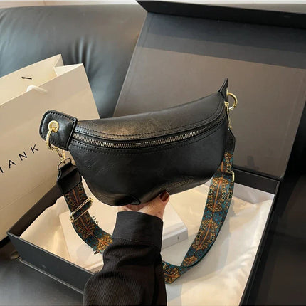 Luxurious Leather Crossbody Belt Bag – Versatile Waist & Shoulder Bag with Wide Strap