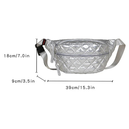 Trendy Quilted Metallic Crossbody & Waist Bag – Adjustable, Lightweight, Stylish for Daily Use