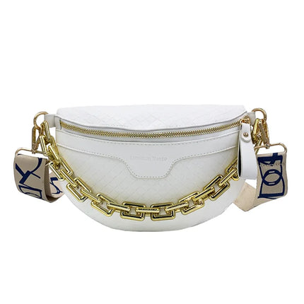 Stylish Crossbody Belt Bag with Gold Chain – Adjustable Strap Waist Pack for Women