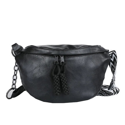 Trendy Faux Leather Crossbody Bag with Chain Strap – Stylish Women's Hip Bag for Daily Use