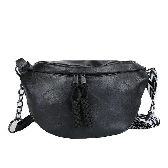 Trendy Faux Leather Crossbody Bag with Chain Strap – Stylish Women's Hip Bag for Daily Use