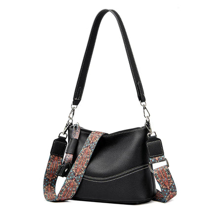 Black Crossbody Bag for Women – Adjustable Wide Strap Shoulder Bag with Multiple Pockets