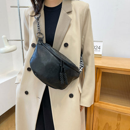 Trendy Faux Leather Crossbody Bag with Chain Strap – Stylish Women's Hip Bag for Daily Use