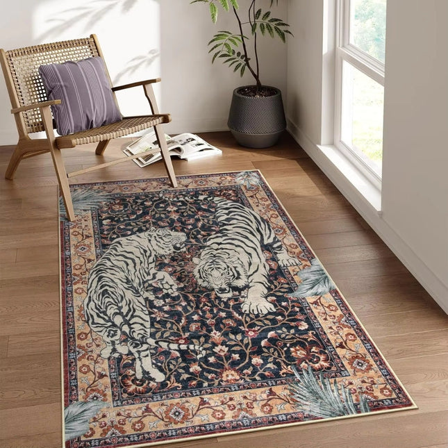 Elegant Tiger Print Living Room Rug – Soft, Anti-Slip, Machine Washable, Boho Jungle Decor
