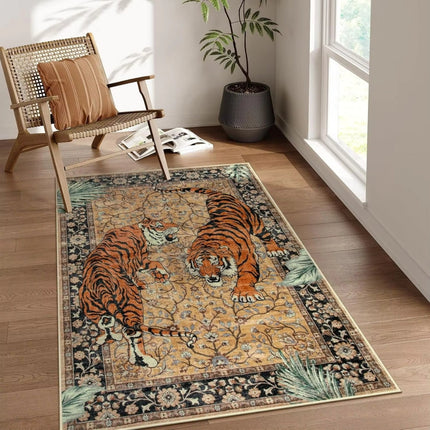 Elegant Tiger Print Living Room Rug – Soft, Anti-Slip, Machine Washable, Boho Jungle Decor