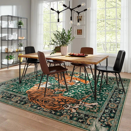 Elegant Tiger Print Living Room Rug – Soft, Anti-Slip, Machine Washable, Boho Jungle Decor