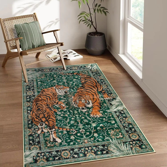 Elegant Tiger Print Living Room Rug – Soft, Anti-Slip, Machine Washable, Boho Jungle Decor