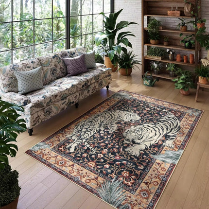 Elegant Tiger Print Living Room Rug – Soft, Anti-Slip, Machine Washable, Boho Jungle Decor
