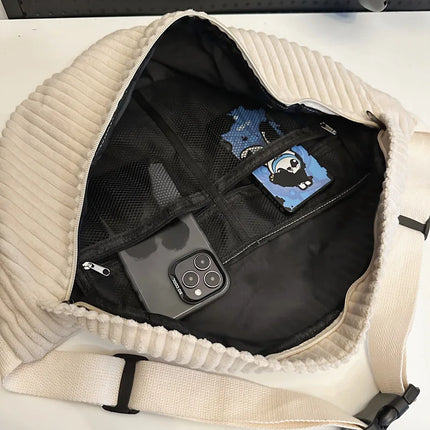 Trendy Corduroy Crossbody Bag – Spacious, Adjustable, and Comfortable