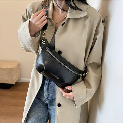 Luxurious Leather Crossbody Belt Bag – Versatile Waist & Shoulder Bag with Wide Strap