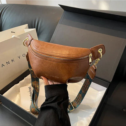 Luxurious Leather Crossbody Belt Bag – Versatile Waist & Shoulder Bag with Wide Strap