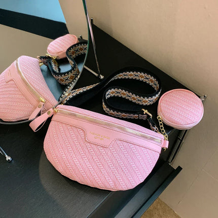 Boho Raffia Crossbody Fanny Pack with Mini Pouch – Adjustable Waist & Shoulder Bag for Women