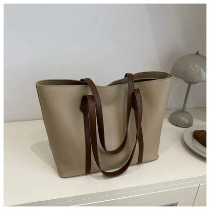 Elegant Structured PU Leather Tote Bag for Women – Retro Korean-Inspired Design with Spacious Interior