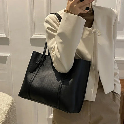 Vintage PU Leather Tote Bag for Women – Large Shoulder Work & Daily Handbag