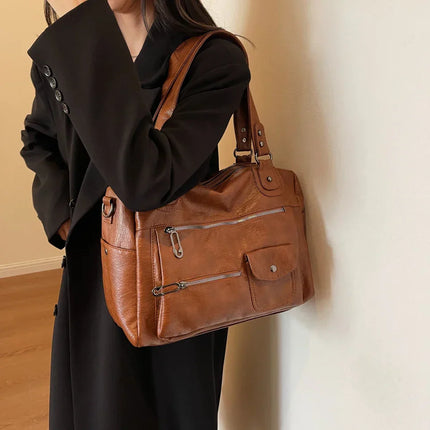 Women's PU Leather Shoulder Bag with Multiple Pockets – Spacious Handbag for Daily Use
