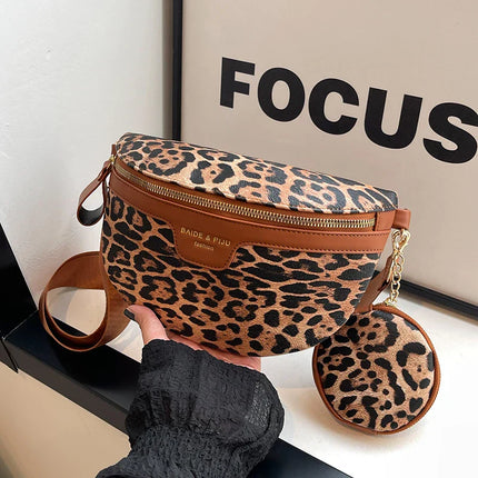 Leopard Print Crossbody & Waist Bag – Adjustable Strap, Mini Pouch, Trendy Animal Print