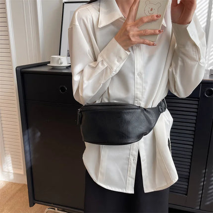 Black Leather Fanny Pack – Minimalist Belt Bag with Zipper – Versatile Crossbody & Waist Bag for Daily Use