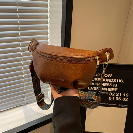 Luxurious Leather Crossbody Belt Bag – Versatile Waist & Shoulder Bag with Wide Strap