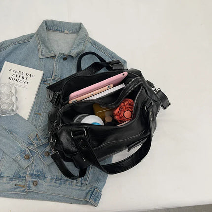 Women's PU Leather Shoulder Bag with Multiple Pockets – Spacious Handbag for Daily Use