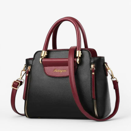 Chic Vegan Leather Handbag with Contrasting Colors – Stylish & Functional Tote Bag