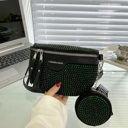 Luxury Studded Crossbody & Waist Bag with Extra Pouch – Chic Shoulder Bag Style
