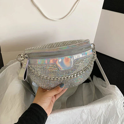 Silver Glitter Crossbody & Waist Bag – 3-in-1 Convertible Sparkle Purse for Women