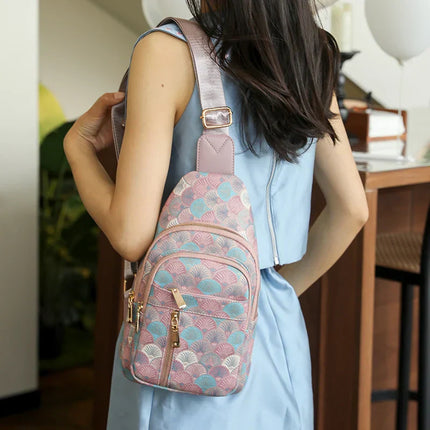 Trendy Compact Crossbody Backpack – Stylish Canvas Sling Bag with Patterned Design