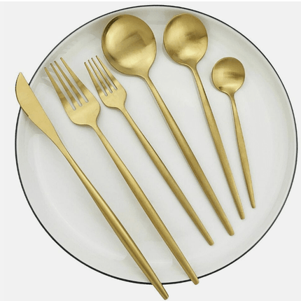 Elegant Gold Stainless Steel Flatware Set – 24-Piece Service for 6 | Dishwasher Safe