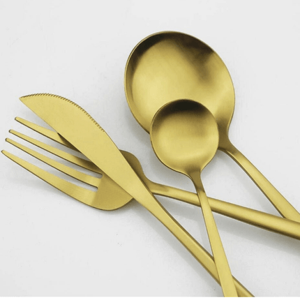 Elegant Gold Stainless Steel Flatware Set – 24-Piece Service for 6 | Dishwasher Safe