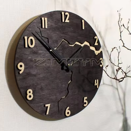 Rustic Cracked Wood Wall Clock 15.7" – Vintage 3D Wooden Design for Farmhouse & Rustic Home Decor