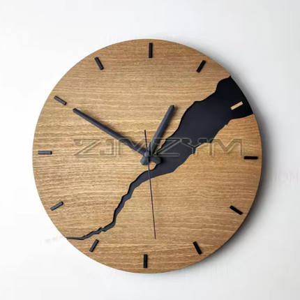 Rustic Cracked Wood Wall Clock 15.7" – Vintage 3D Wooden Design for Farmhouse & Rustic Home Decor