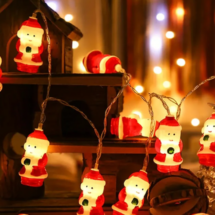 Santa Claus LED Christmas Lights – 5ft or 10ft Warm White String Lights for Indoor & Outdoor Holiday Décor