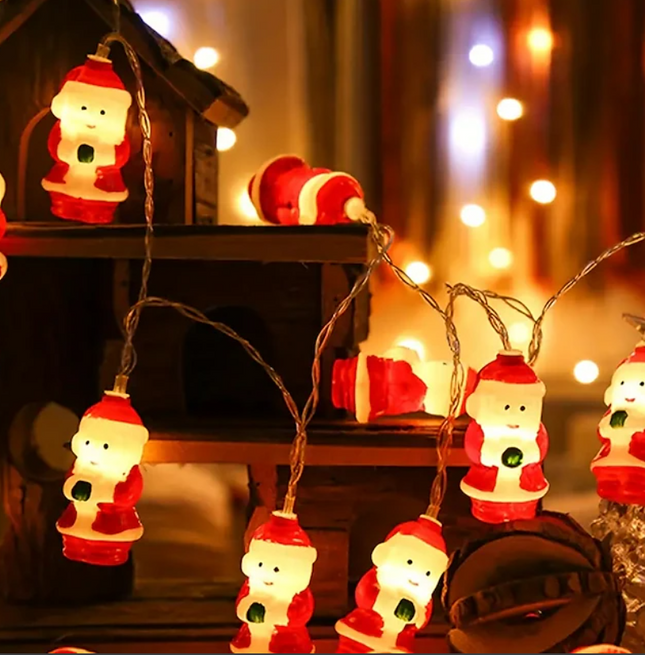 Santa Claus LED Christmas Lights – 5ft or 10ft Warm White String Lights for Indoor & Outdoor Holiday Décor