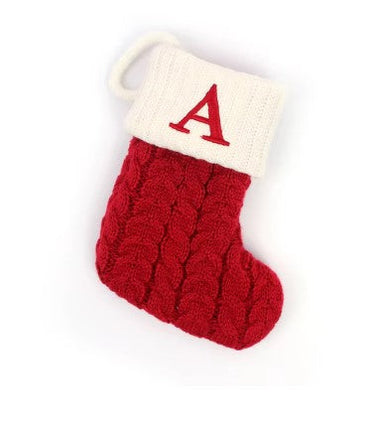 Personalized Christmas Stocking with Embroidered Letter – Red Knit Holiday Sock with Name