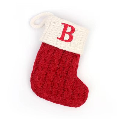 Personalized Christmas Stocking with Embroidered Letter – Red Knit Holiday Sock with Name